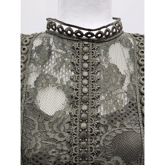 Nwt Cable & Gauge Olive Green Lace Mock Neck Long Sleeve Blouse, S - Picture 2 of 13